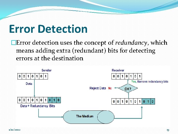 Error Detection �Error detection uses the concept of redundancy, which means adding extra (redundant) Error Detection �Error detection uses the concept of redundancy, which means adding extra (redundant)