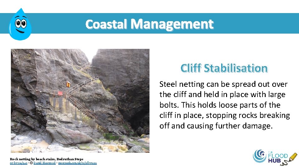 Coastal Management Cliff Stabilisation Steel netting can be spread out over the cliff and