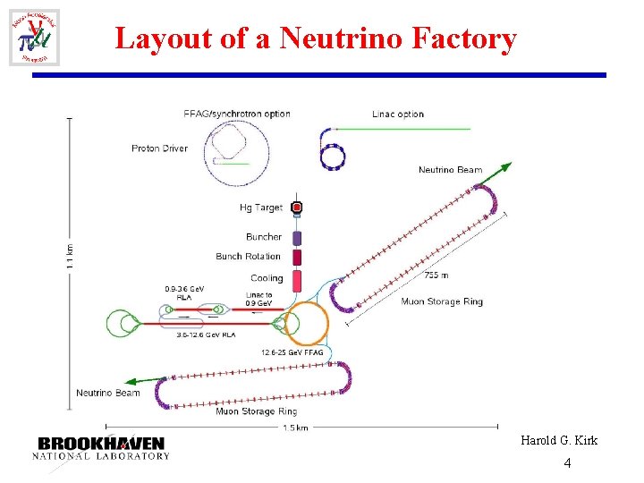 Layout of a Neutrino Factory Harold G. Kirk 4 