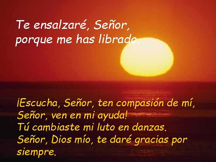 Te ensalzaré, Señor, porque me has librado. ¡Escucha, Señor, ten compasión de mí, Señor,