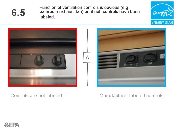 6. 5 Function of ventilation controls is obvious (e. g. , bathroom exhaust fan)