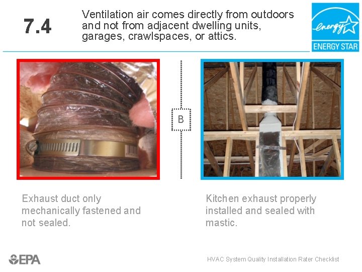 7. 4 Ventilation air comes directly from outdoors and not from adjacent dwelling units,