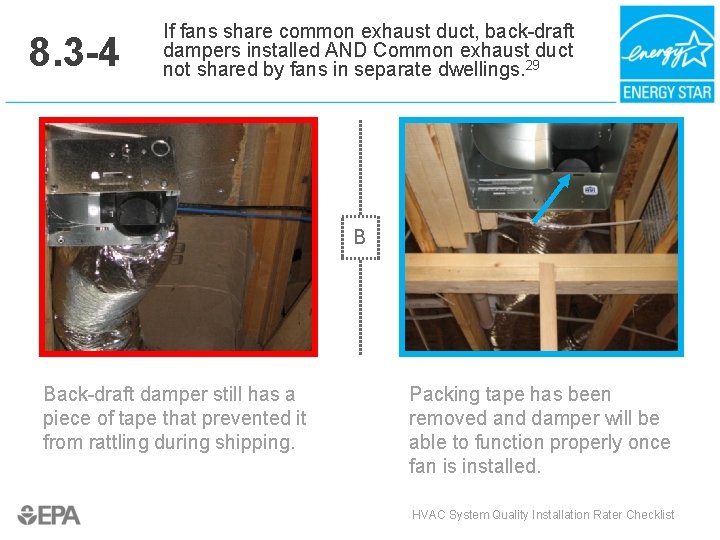 8. 3 -4 If fans share common exhaust duct, back-draft dampers installed AND Common