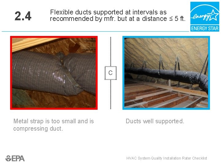 2. 4 Flexible ducts supported at intervals as recommended by mfr. but at a