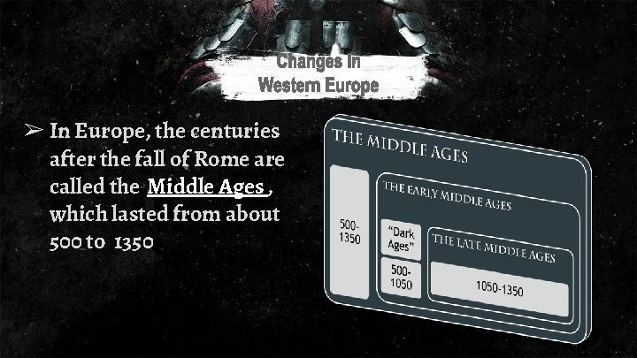 ➢ In Europe, the centuries after the fall of Rome are called the Middle