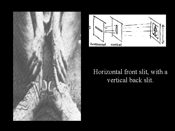 Horizontal front slit, with a vertical back slit. 