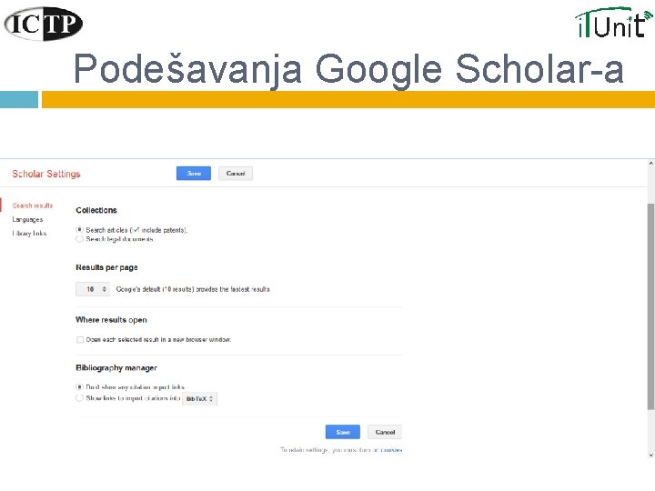 Podešavanja Google Scholar-a 