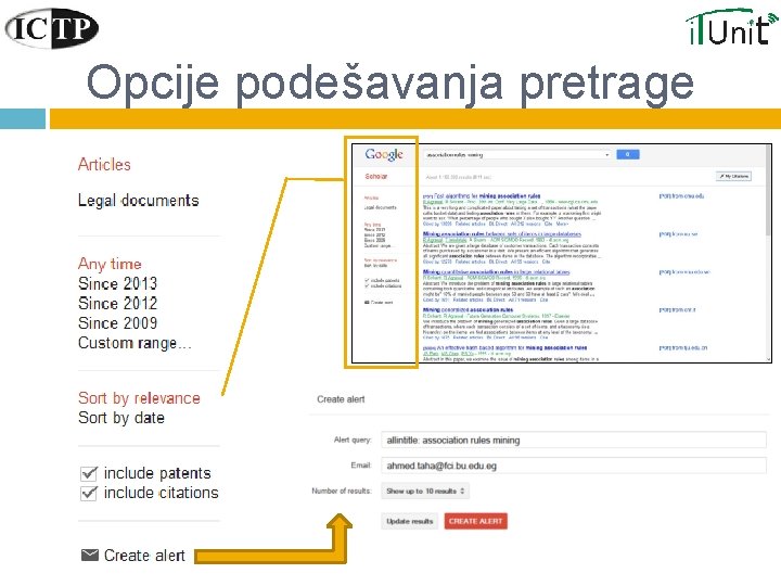 Opcije podešavanja pretrage 