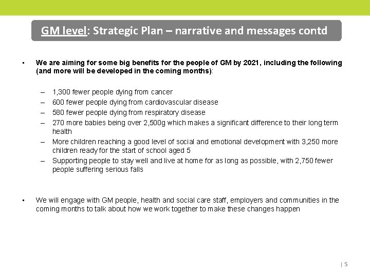 GM level: Strategic Plan – narrative and messages contd • We are aiming for