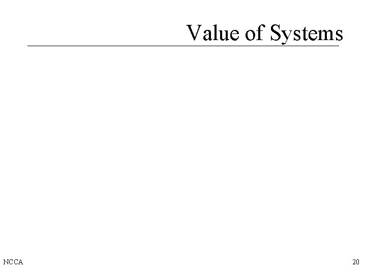 Value of Systems NCCA 20 