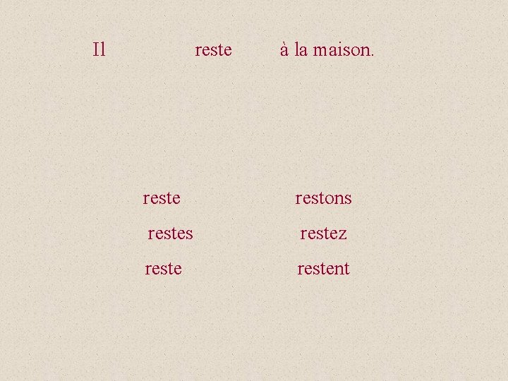 Il reste à la maison. reste restons restez restent 