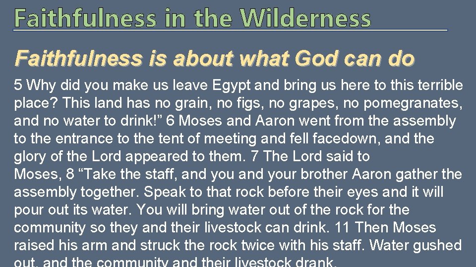 Faithfulness in the Wilderness Faithfulness is about what God can do 5 Why did