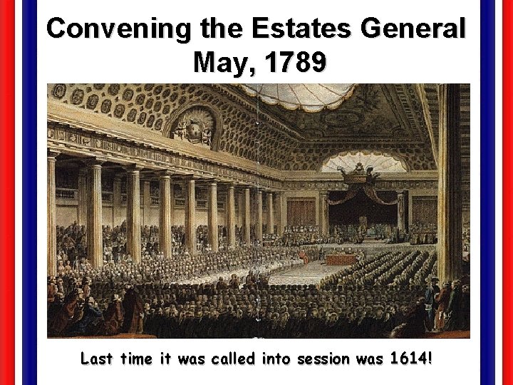 Convening the Estates General May, 1789 Last time it was called into session was