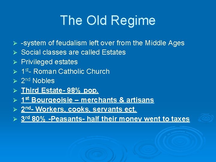 The Old Regime Ø Ø Ø Ø Ø -system of feudalism left over from