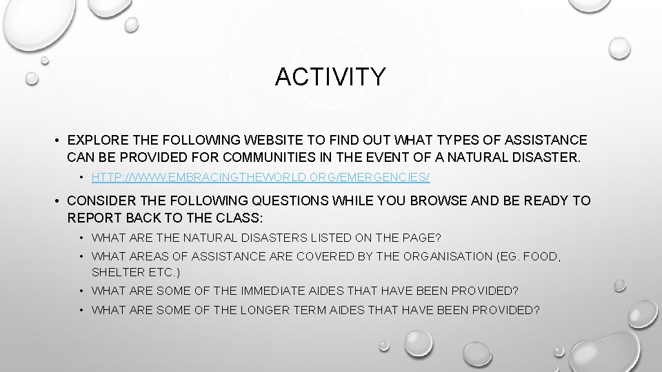 ACTIVITY • EXPLORE THE FOLLOWING WEBSITE TO FIND OUT WHAT TYPES OF ASSISTANCE CAN ACTIVITY • EXPLORE THE FOLLOWING WEBSITE TO FIND OUT WHAT TYPES OF ASSISTANCE CAN