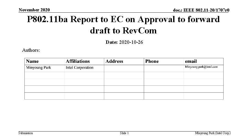 November 2020 doc. : IEEE 802. 11 -20/1707 r 0 P 802. 11 ba