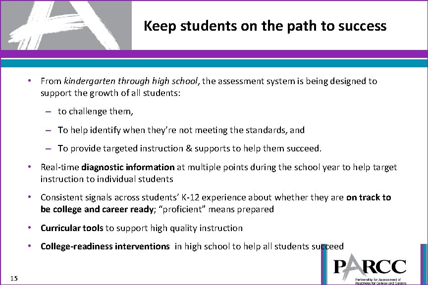 Keep students on the path to success • From kindergarten through high school, the