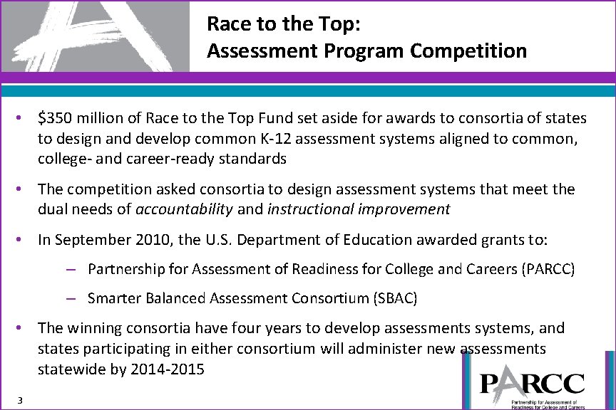 Race to the Top: Assessment Program Competition • $350 million of Race to the