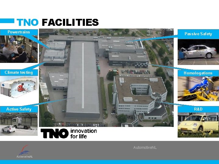 TNO FACILITIES Powertrains Passive Safety Climate testing Homologations Active Safety R&D Automotive. NL 