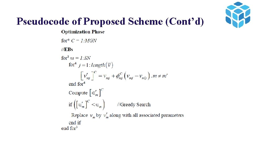 Pseudocode of Proposed Scheme (Cont’d) 