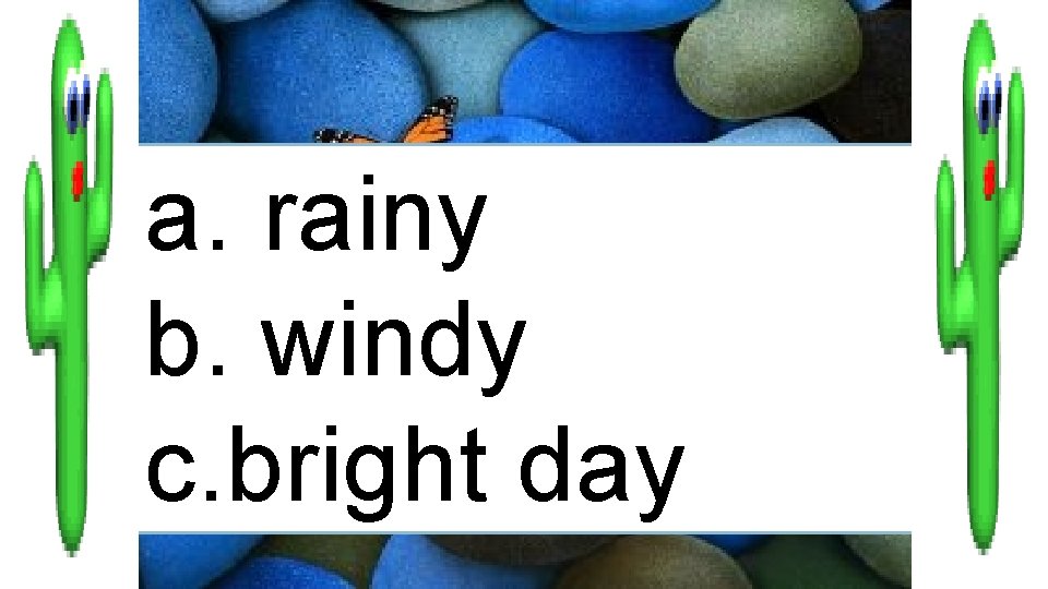 a. rainy b. windy c. bright day 