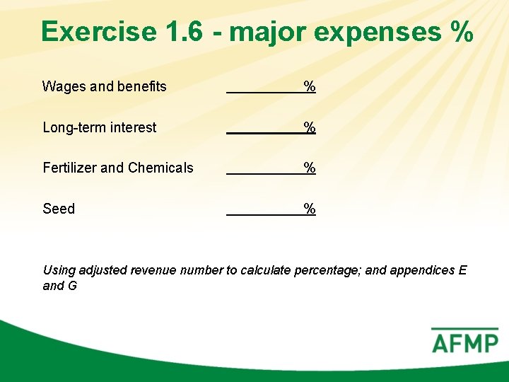 Exercise 1. 6 - major expenses % Wages and benefits % Long-term interest %