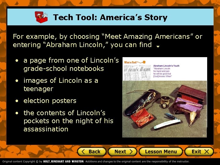 Tech Tool: America’s Story For example, by choosing “Meet Amazing Americans” or entering “Abraham Tech Tool: America’s Story For example, by choosing “Meet Amazing Americans” or entering “Abraham