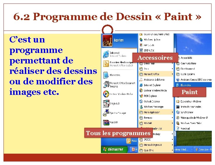 6. 2 Programme de Dessin « Paint » C’est un programme permettant de réaliser