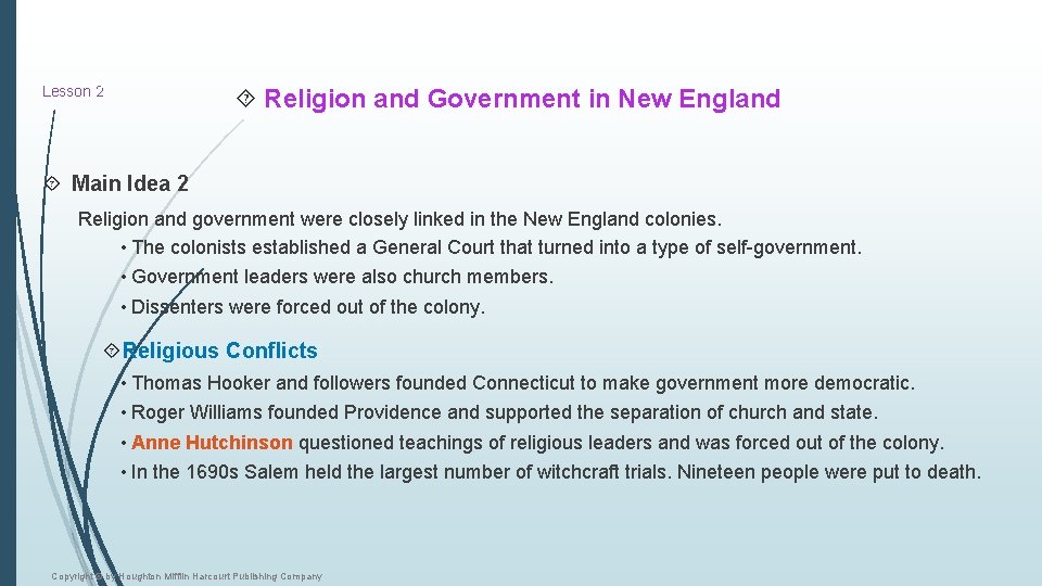 Lesson 6 2 Religion and Government in New England Main Idea 2 Religion and
