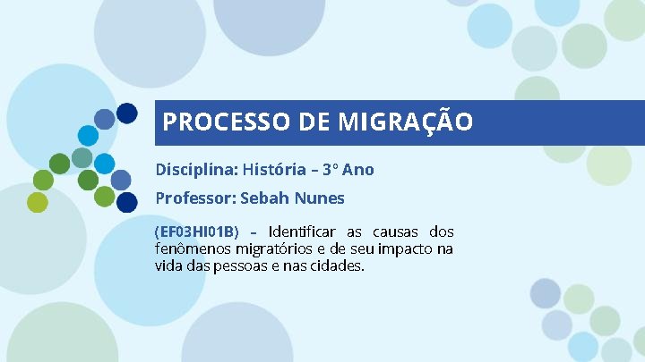 PROCESSO DE MIGRAÇÃO Disciplina: História – 3º Ano Professor: Sebah Nunes (EF 03 HI