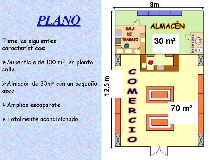 8 m PLANO 30 m² Tiene las siguientes características: ØAlmacén de 30 m 2