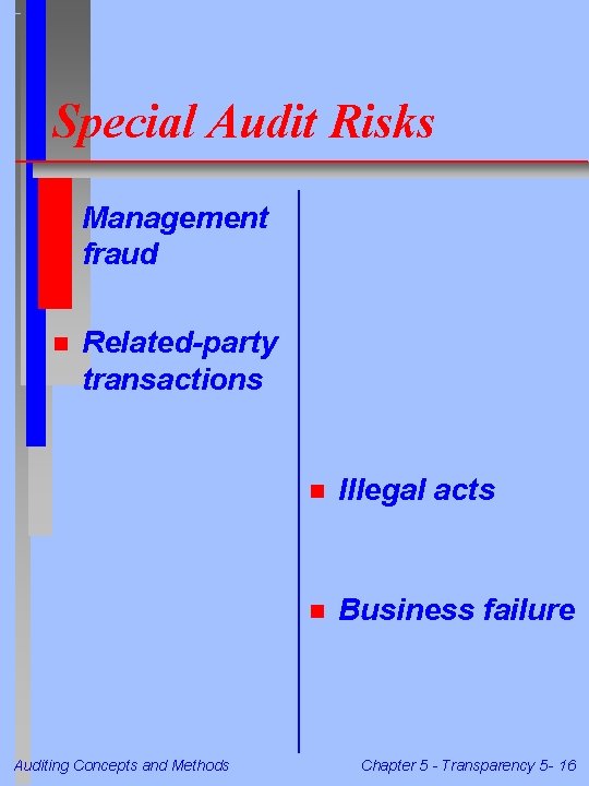 Special Audit Risks n Management fraud n Related-party transactions Auditing Concepts and Methods n Special Audit Risks n Management fraud n Related-party transactions Auditing Concepts and Methods n