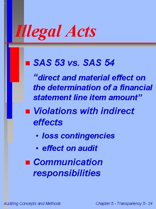 Illegal Acts n SAS 53 vs. SAS 54 “direct and material effect on the Illegal Acts n SAS 53 vs. SAS 54 “direct and material effect on the