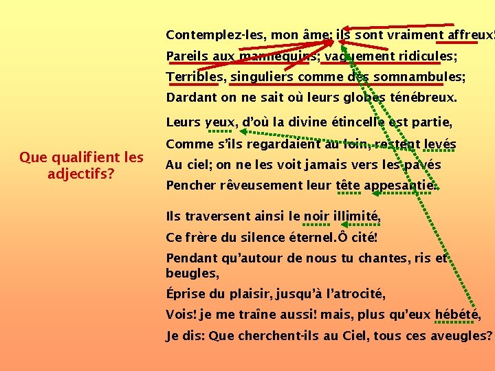 Contemplez-les, mon âme; ils sont vraiment affreux! Pareils aux mannequins; vaguement ridicules; Terribles, singuliers