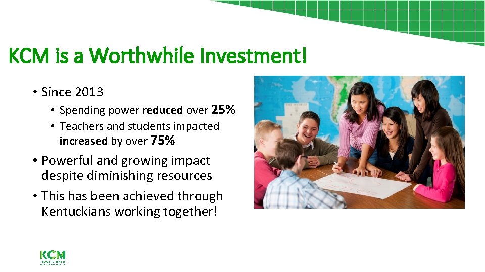KCM is a Worthwhile Investment! • Since 2013 • Spending power reduced over 25%