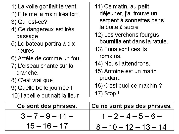 1) La voile gonflait le vent. 2) Elle me la main très fort. 3)