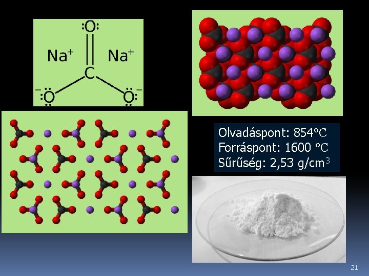 Olvadáspont: 854°C Forráspont: 1600 °C Sűrűség: 2, 53 g/cm 3 21 