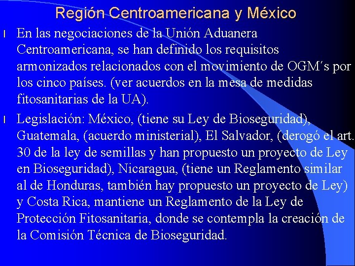 Región Centroamericana y México l l En las negociaciones de la Unión Aduanera Centroamericana,