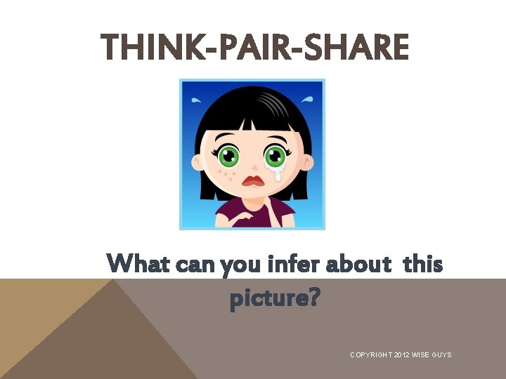 THINK-PAIR-SHARE What can you infer about this picture? COPYRIGHT 2012 WISE GUYS 