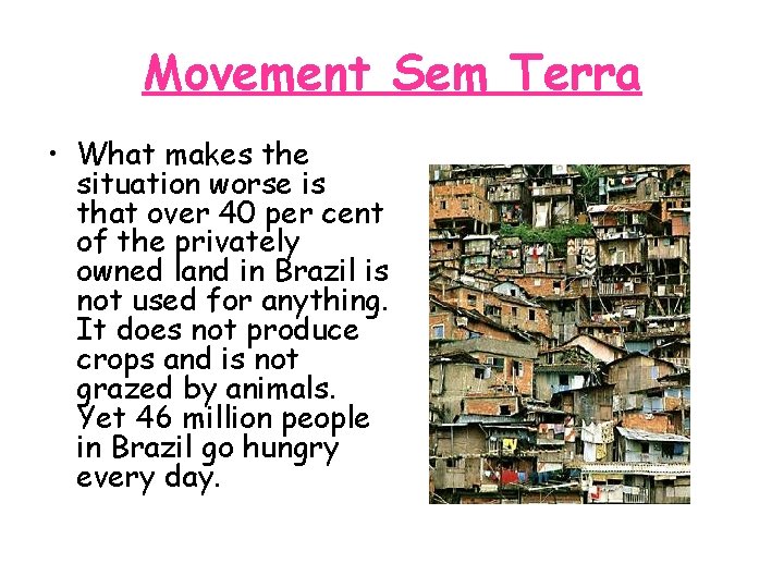 Movement Sem Terra • What makes the situation worse is that over 40 per