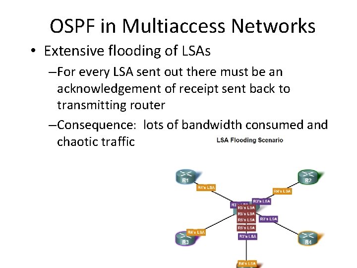 OSPF in Multiaccess Networks • Extensive flooding of LSAs – For every LSA sent OSPF in Multiaccess Networks • Extensive flooding of LSAs – For every LSA sent