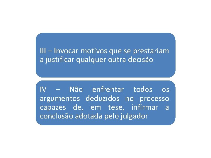 III – Invocar motivos que se prestariam a justificar qualquer outra decisão IV – III – Invocar motivos que se prestariam a justificar qualquer outra decisão IV –
