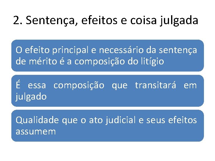 2. Sentença, efeitos e coisa julgada O efeito principal e necessário da sentença de 2. Sentença, efeitos e coisa julgada O efeito principal e necessário da sentença de