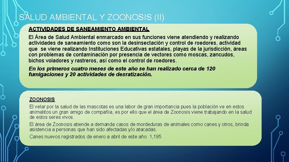 SALUD AMBIENTAL Y ZOONOSIS (II) ACTIVIDADES DE SANEAMIENTO AMBIENTAL El Área de Salud Ambiental