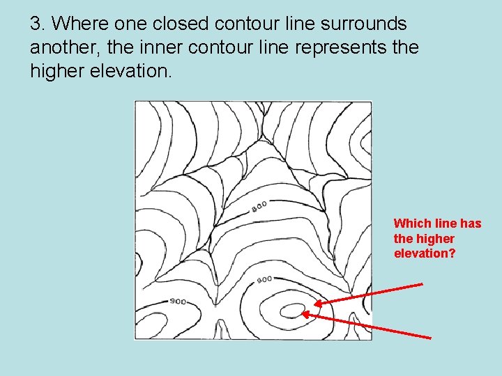 3. Where one closed contour line surrounds another, the inner contour line represents the