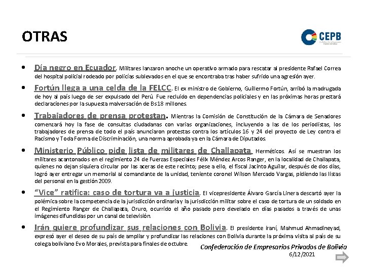 OTRAS • Día negro en Ecuador. Militares lanzaron anoche un operativo armado para rescatar