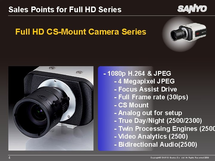 Sales Points for Full HD Series Full HD CS-Mount Camera Series - 1080 p