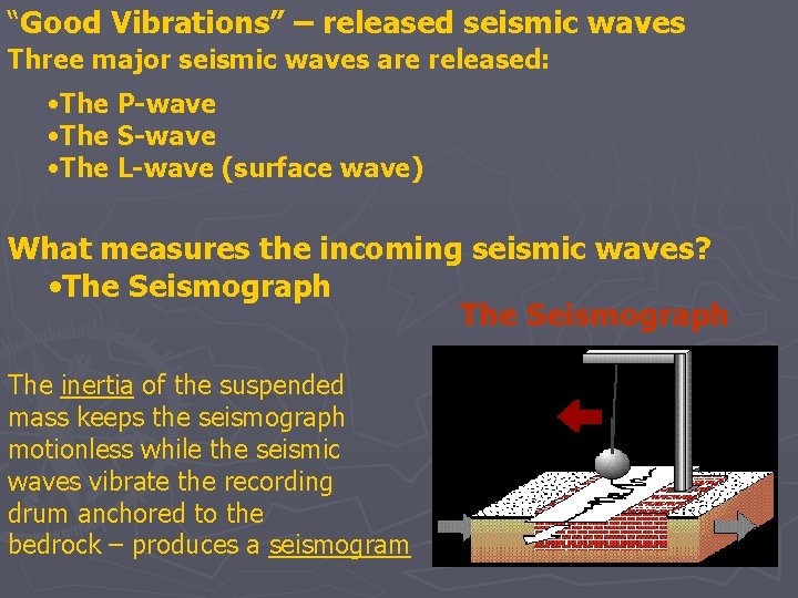 “Good Vibrations” – released seismic waves Three major seismic waves are released: • The “Good Vibrations” – released seismic waves Three major seismic waves are released: • The