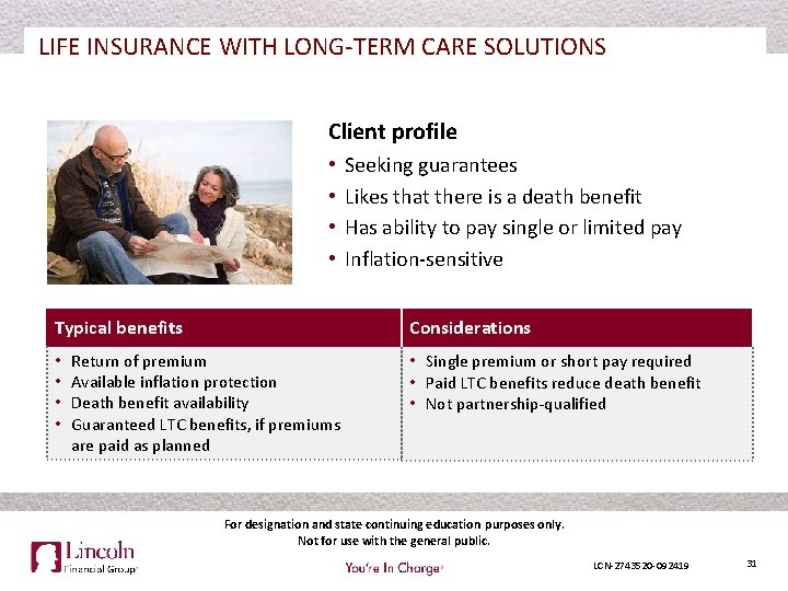 LIFE INSURANCE WITH LONG-TERM CARE SOLUTIONS Client profile • • Typical benefits • •