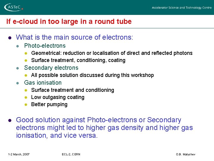 If e-cloud in too large in a round tube l What is the main